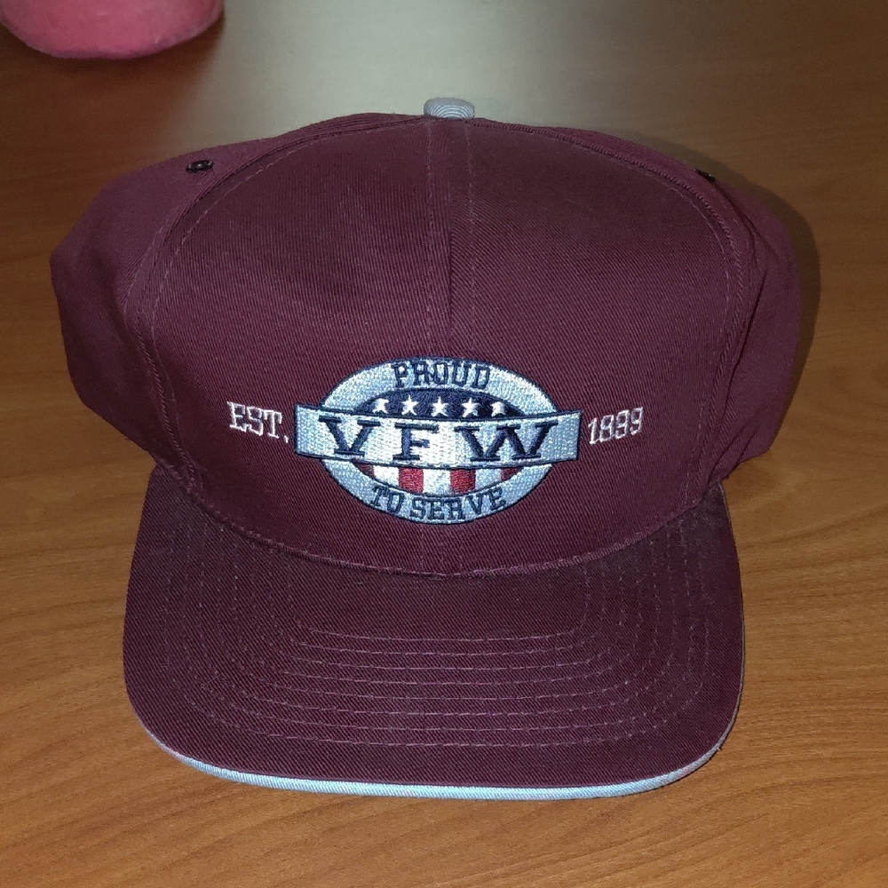 Vintage Veterans Of Foreign Wars VFW Embroidered Logo Snapback Maroon Cap